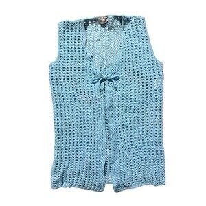Vtg Lerner Shops Blue Crotched Shrug Sweater Short Sleeve Cardigan Sz S